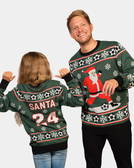 Green Santa Playing Soccer Christmas Sweater