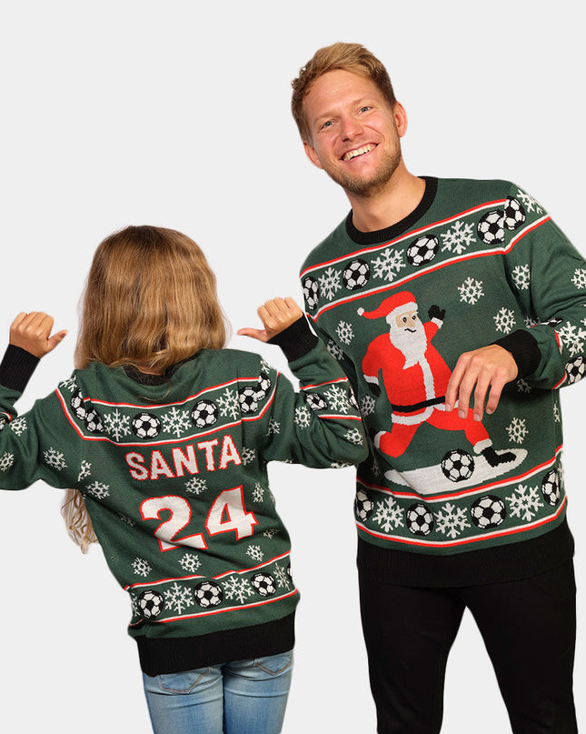 Green Santa Playing Soccer Christmas Sweater