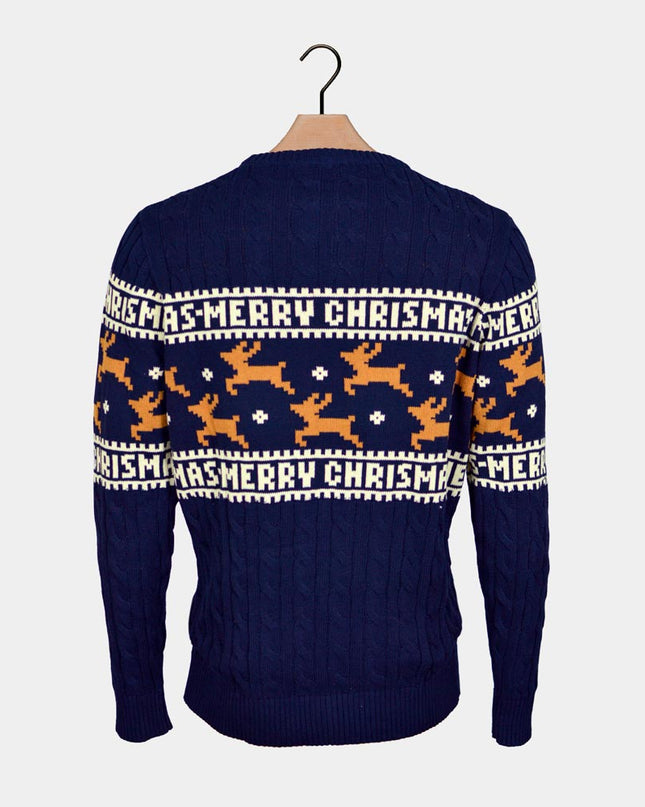 Women's Chic Blue Christmas Sweater with Reindeer
