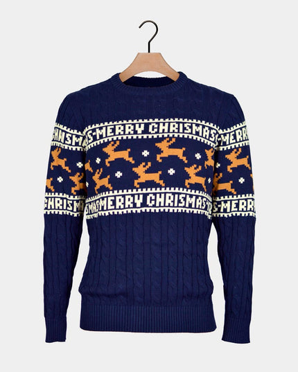 Chic Blue Christmas Sweater for Women with Reindeer