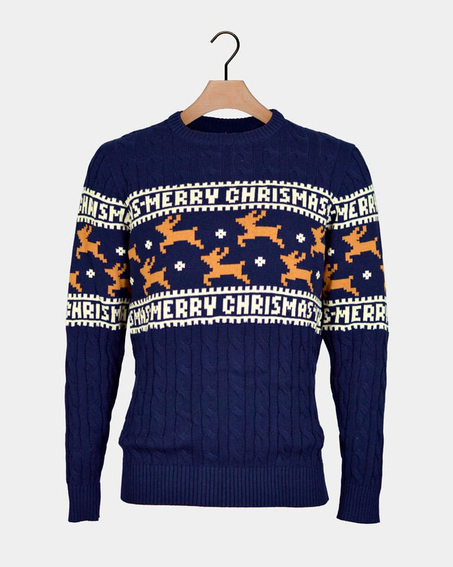 Women's Chic Blue Christmas Sweater with Reindeer