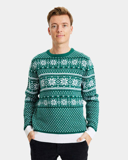 Classic Green and White Christmas Sweater for Men
