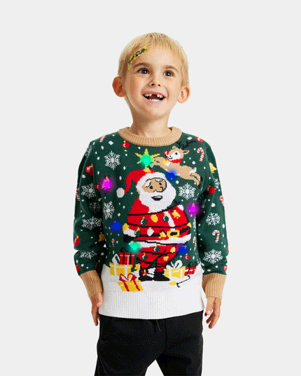 Light-Up LED Family Christmas Sweater with Tied-Up Santa