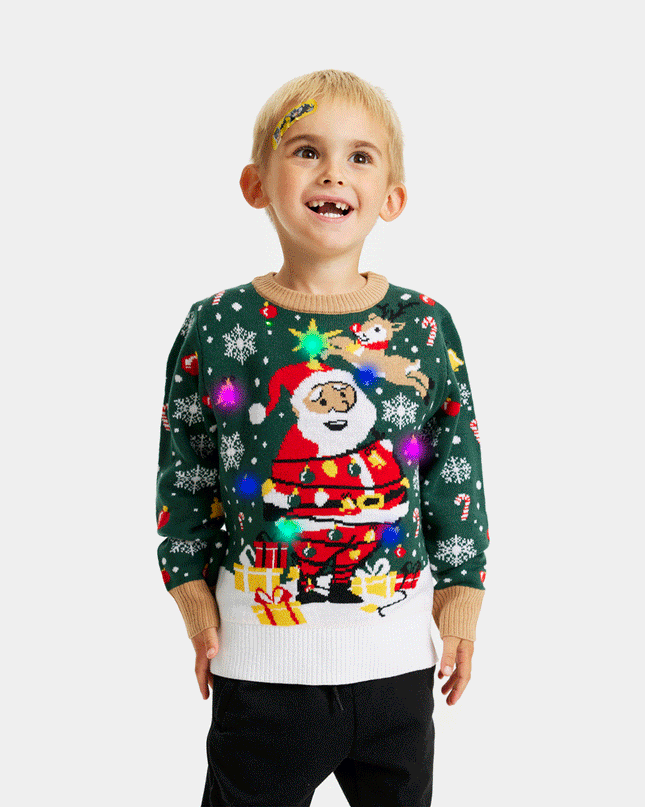 LED Christmas Sweater for Family with Santa Tied Up Design