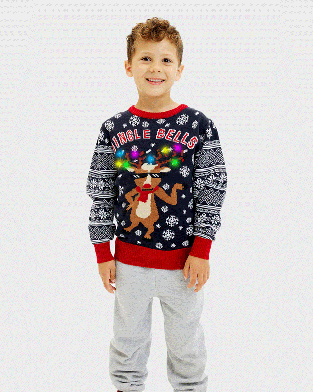 Kids Christmas Sweater LED Light-Up Jingle Bells