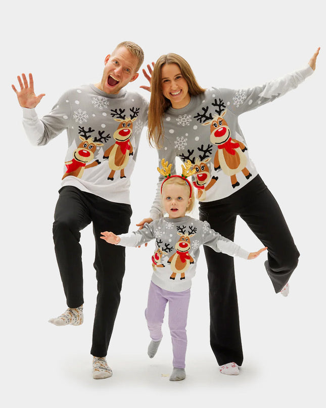 Kids Christmas Sweater Gray with Cute Reindeer