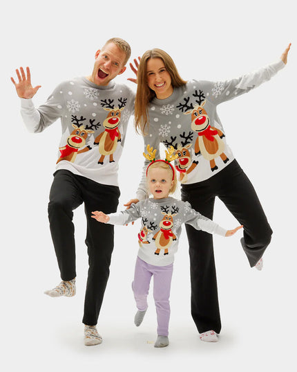 Gray Christmas Sweater for Kids with Cute Reindeer
