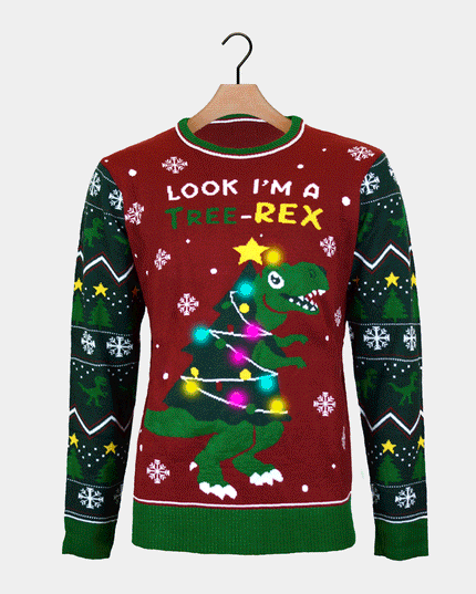 Kids Christmas Sweater LED Light-Up Christmas Tree-Rex