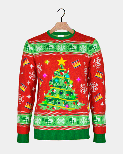 Red LED Lighted Christmas Sweater for Kids with Christmas Tree
