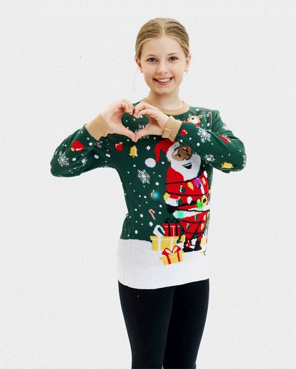 LED Light-Up Christmas Sweater for Kids with Tied Santa