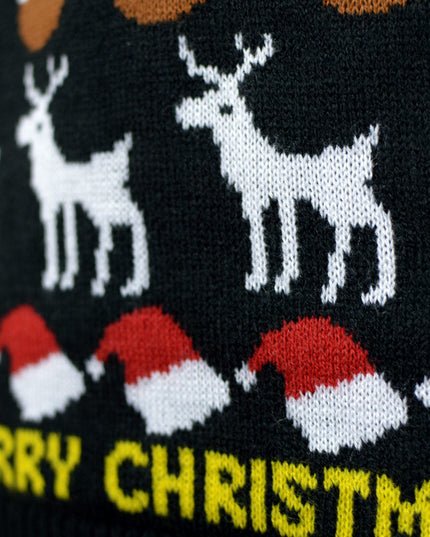 Black Christmas Sweater for Kids with Trees and Gifts