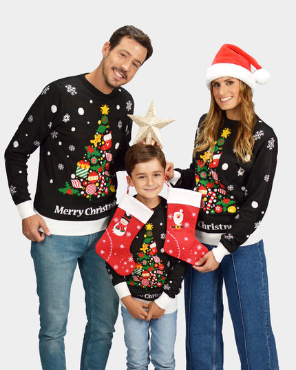 Kids Christmas Sweater Black with Christmas Tree Design