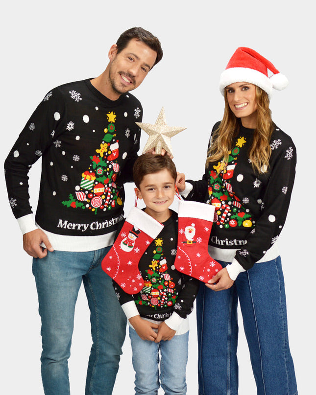 Black Christmas Sweater for Kids with Christmas Tree