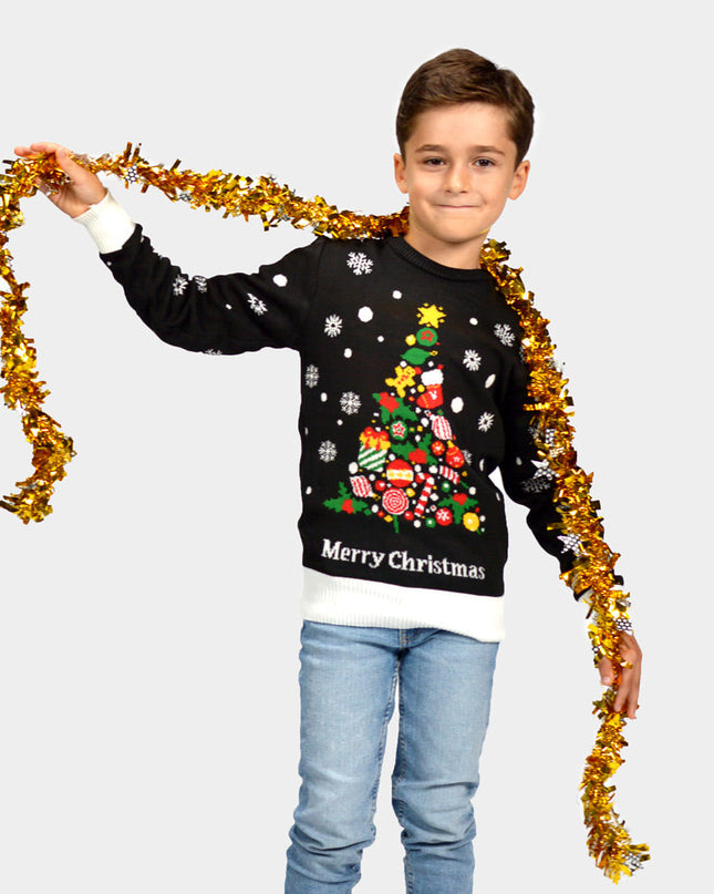 Black Christmas Sweater for Kids with Christmas Tree