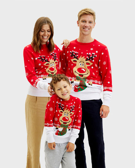 Organic Cotton Christmas Sweater for Kids with Reindeer and Scarf