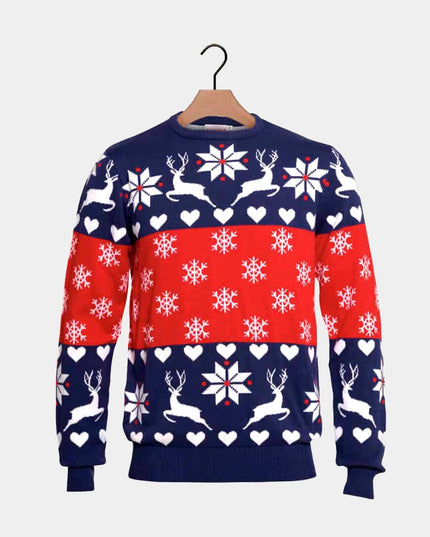 Blue and Red Christmas Sweater for Kids with Reindeer