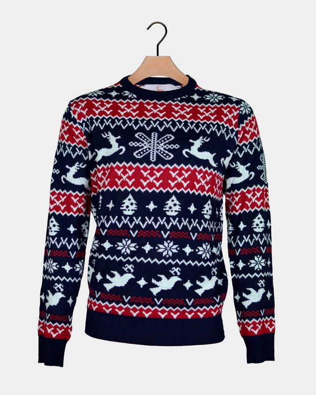 Family Christmas Sweater with Reindeer and Christmas Patterns