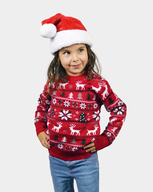 Kids Christmas Sweater with Reindeer, Trees, and Stars