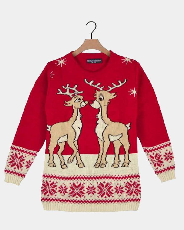 Red Christmas Dress for Kids with Baby Reindeer