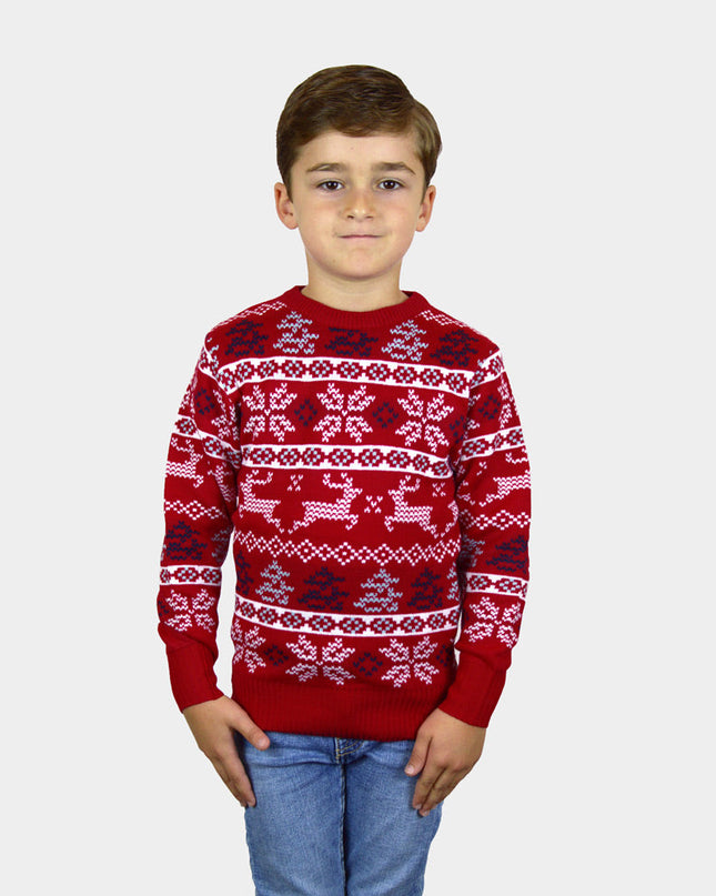 Kids Christmas Sweater Red Classic Polar Stars Design