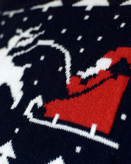 Kids Organic Cotton Sweater Blue with Trees and Santa