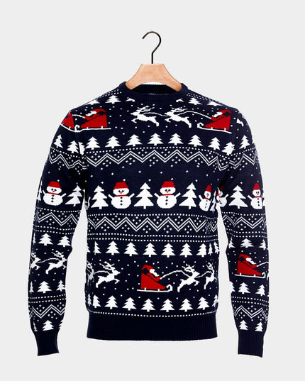 Kids Organic Cotton Sweater Blue with Trees and Santa