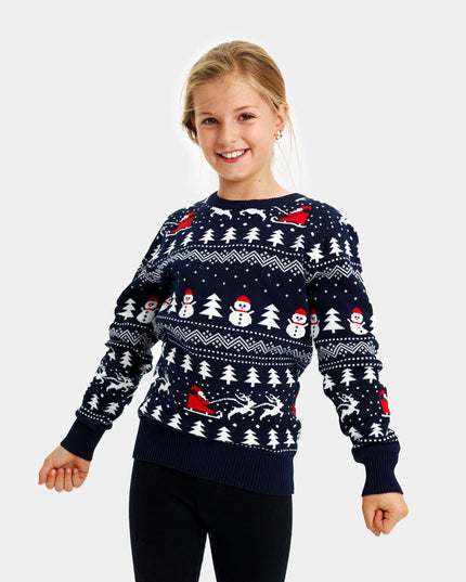 Christmas Sweater for Kids with Trees, Snowmen, and Santa