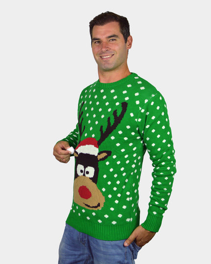 Kids Christmas Sweater Green with 3D Santa Hat