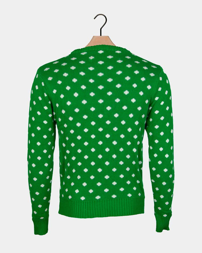 Green Christmas Sweater for Kids with 3D Reindeer Hat