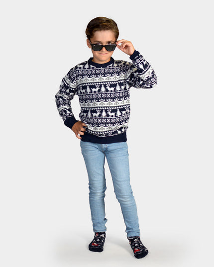 Striped Christmas Sweater for Family with Reindeer and Trees