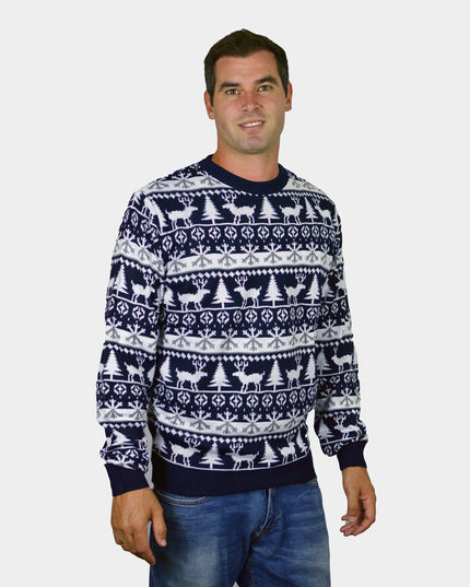 Striped Christmas Sweater for Family with Reindeer and Trees