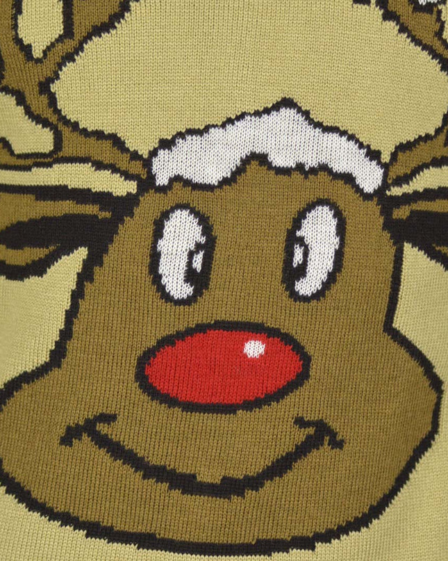 Christmas Sweater for Family Beige with Smiling Reindeer