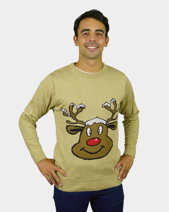 Beige Christmas Sweater with Reindeer