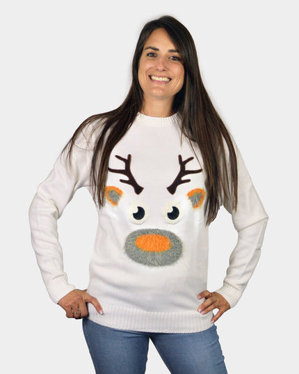Family Christmas Sweater White with 3D Reindeer