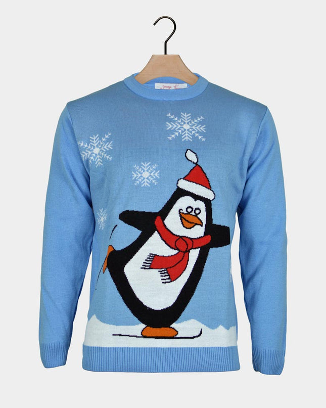 Light Blue Christmas Sweater with Penguin