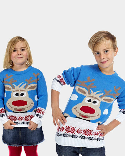 Christmas Sweater for Family with Blue Sky and Reindeer