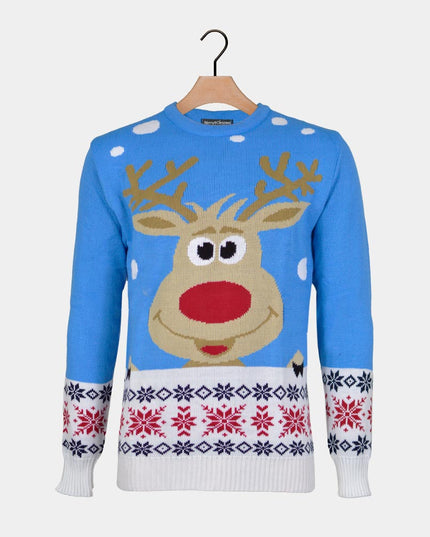 Sky Blue Christmas Sweater for Family with Reindeer