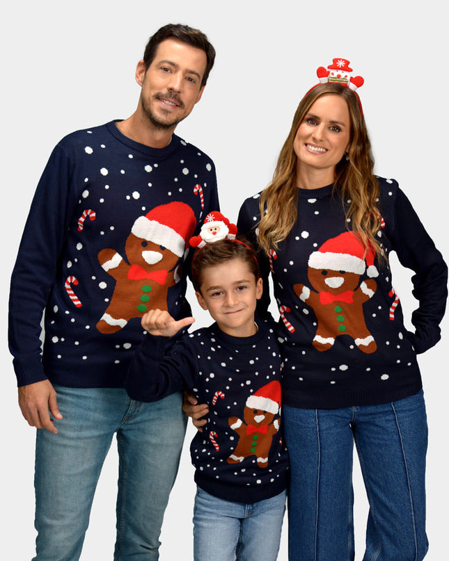 Blue Christmas Sweater for Men with Gingerbread Design