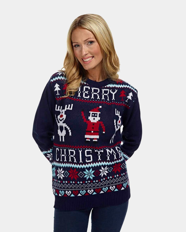 Merry Christmas Sweater for Family with Santa and Reindeer