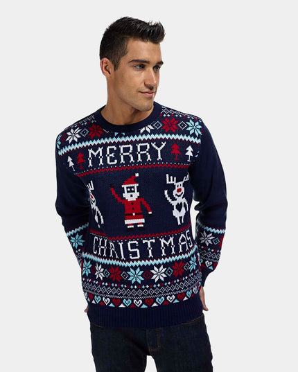 Merry Christmas Sweater for Family with Santa and Reindeer