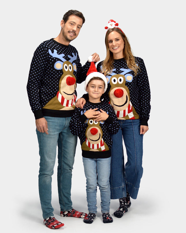 3D Red-Nosed Reindeer Christmas Sweater for Family