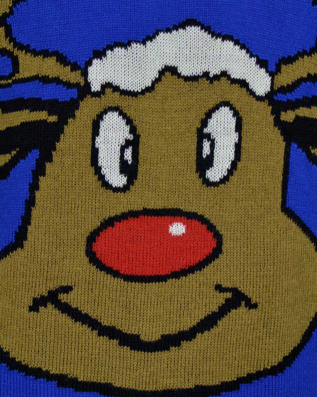 Blue Christmas Sweater with Reindeer