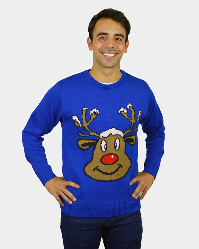 Blue Christmas Sweater with Reindeer