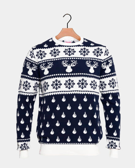 Blue Family Christmas Sweater with Reindeer and Snow