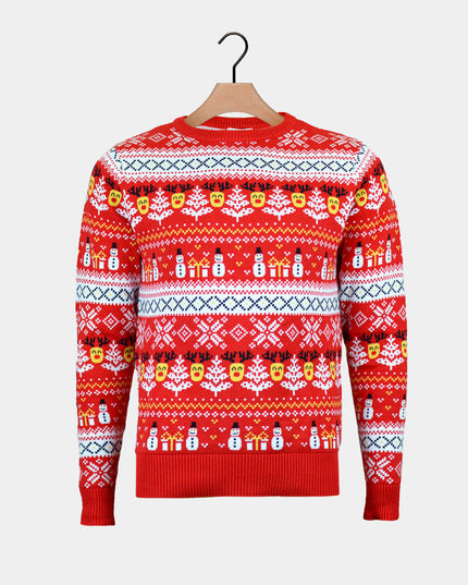 Organic Cotton Red Christmas Sweater for Family with Snowmen