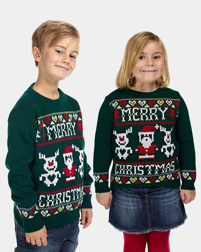Merry Christmas Sweater for Family with Santa and Reindeer