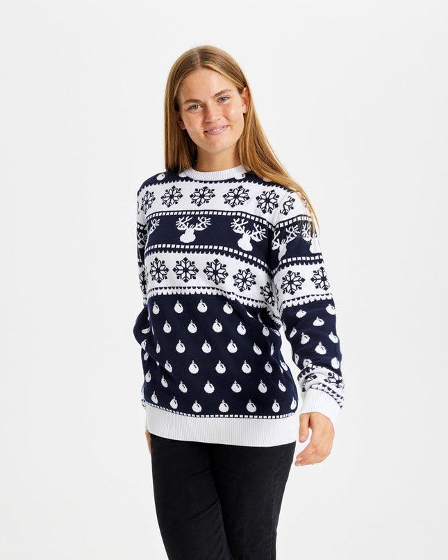 Blue Family Christmas Sweater with Reindeer and Snow