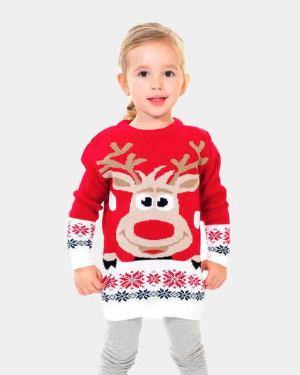 Red Christmas Sweater for Family with Reindeer and Snow