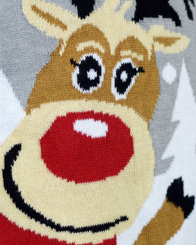 Gray Family Christmas Sweater with Cute Reindeer