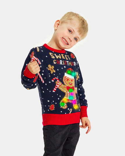Christmas Sweater for Family with Light-Up LED Blue Ginger Cookie